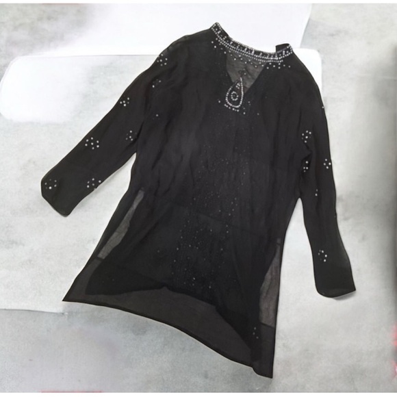 100% Silk V Neck Sequin Top Size 10 - Picture 2 of 12